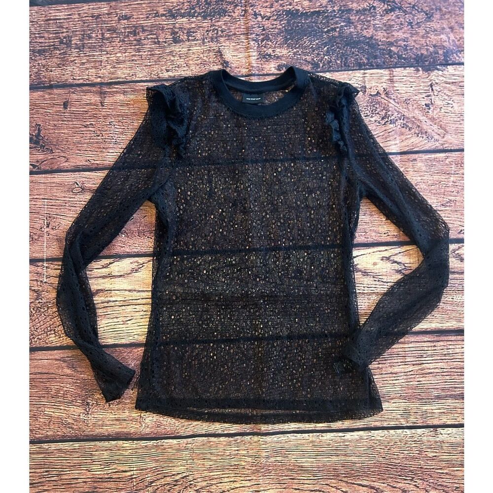 Who What Wear‎ Sheer Lace Top Size Small Black Pristine Ruffle